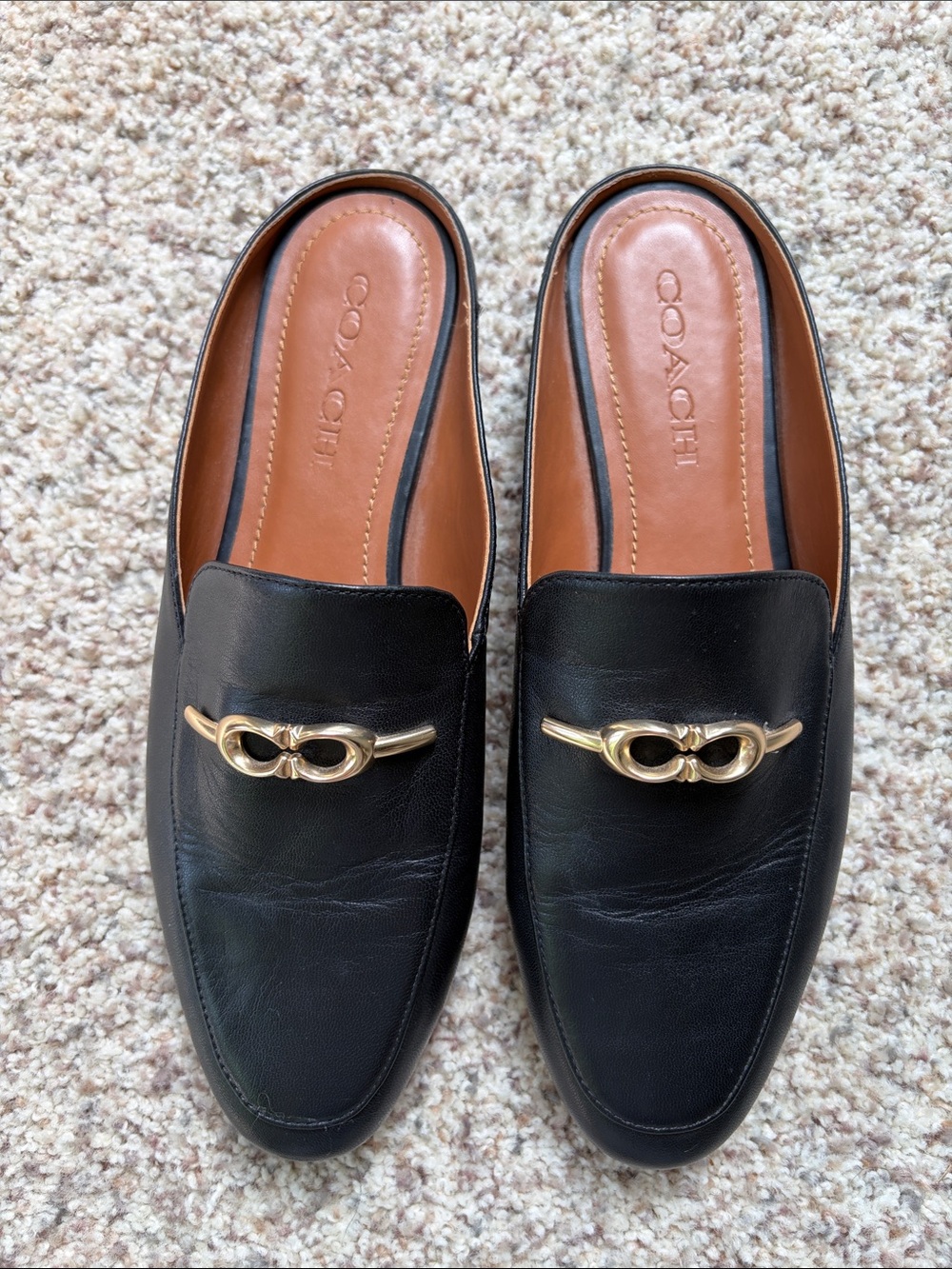 Coach leather gold hardware mules sienna slides size 7.5